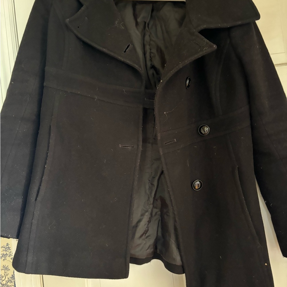 Women's Black Peacoat - Classic Wool-Blend Short Pea Coat